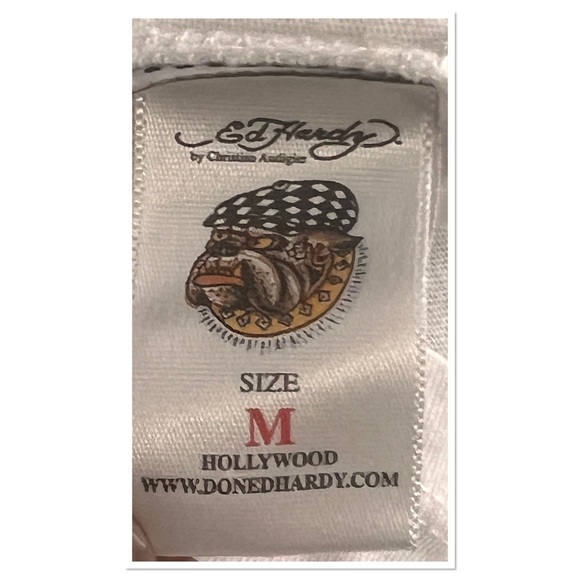 Ed Hardy by Christian Audigier Raw Neck Rose Embellished Cotton T Shirt Sz M - Picture 7 of 9